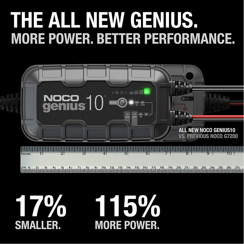 GENIUS10: 10A 6V/12V Smart Battery Charger – Automatic Maintainer, Trickle Charger & Desulfator with Overcharge Protection & Temperature Compensation – for Lead-Acid & Lithium Batteries